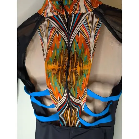 Weissman Moon Trance Dance Costume Biketard Warrior Print Mesh LC #11426 - Picture 8 of 11